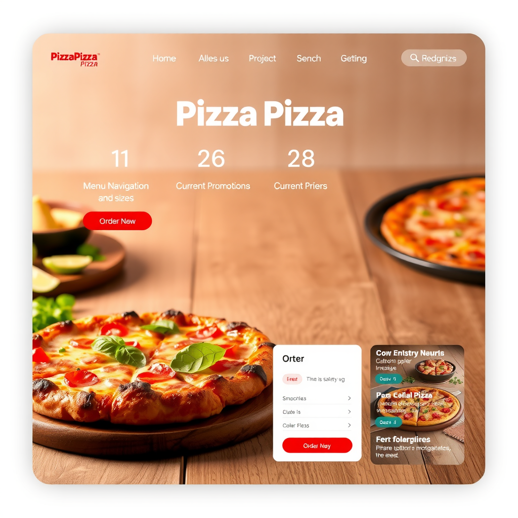 PizzaPizza website homepage displaying menu navigation, current promotions, and ordering interface