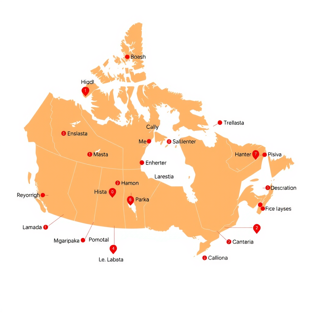 Interactive map showing PizzaPizza delivery coverage across Canadian cities and regions