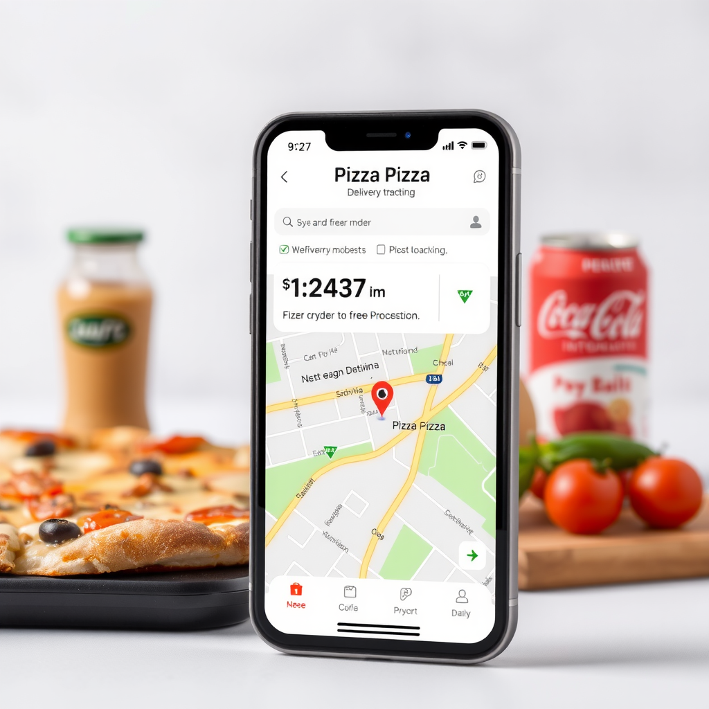 PizzaPizza mobile app order tracking screen showing delivery progress and driver location on map